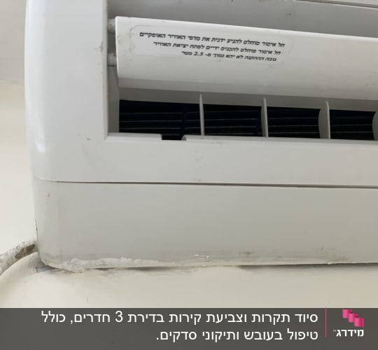 מזגן עם מדבקה בעברית על פתחי האוורור
